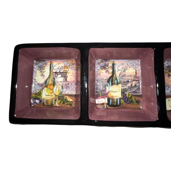 Certified International China Tre Sorelle 3 Part Divided Relish Tray Wine - Picture 2 of 6